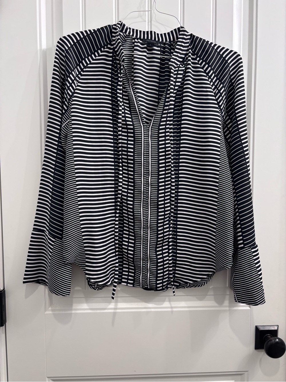 Ann Taylor Black and White Striped Button-Down Blouse